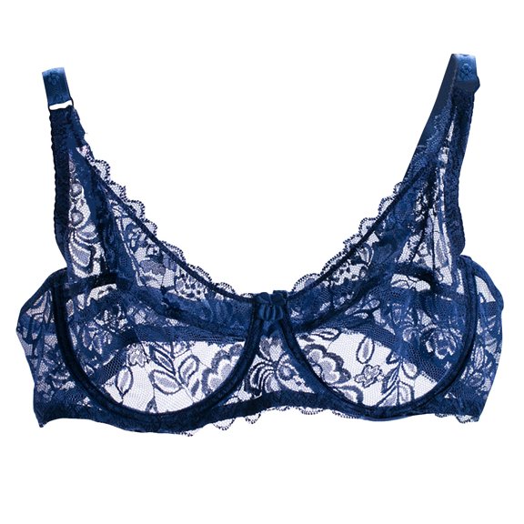 POIUYTR Women's Sheer Lace Unlined Push-Up Bralette - See-Through Bra with Lace Floral Pattern for Special Occasions