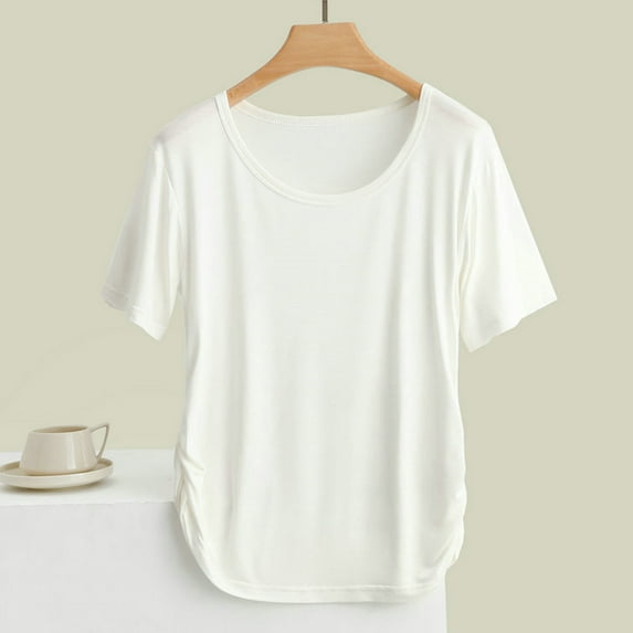 POIUYTR Women's Short Sleeve T-Shirts Crewneck Loose Casual Summer Basic Solid Color Tees Tops Ladies' Trendy Tunic Blouse 2024