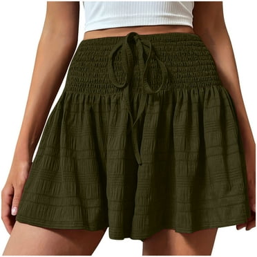 POIUYTR Women's Shorts for Women Summer Casual High Waisted Running Tennis Ruffle Mini Skirt Solid Color Workout Athletic Pleated Skorts Shorts