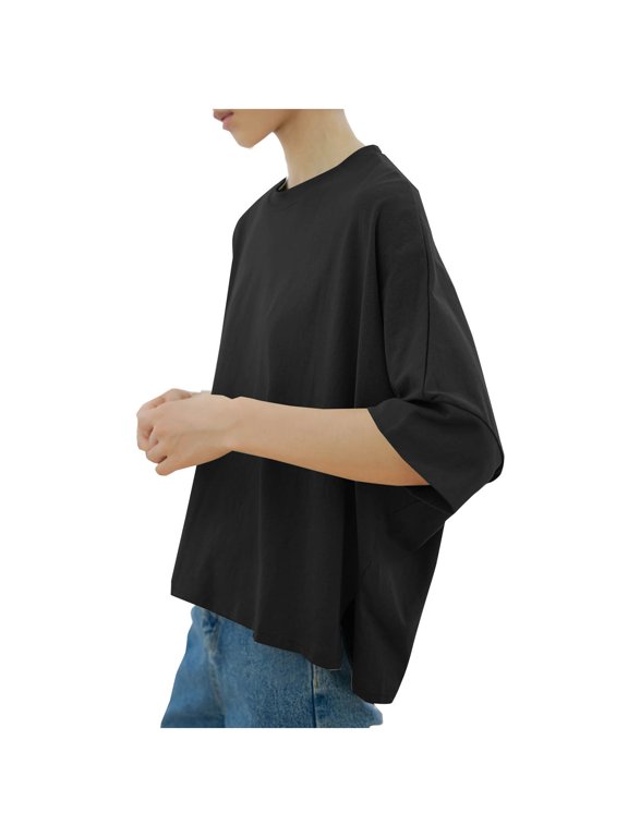 Women's Summer Batwing Dolman Tops Short Sleeve Crew Neck Loose Solid Tunic Shirt Blouse Side Split Pullover Tops