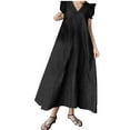 thumbnail image 1 of POIUYTR Women's Summer Denim Long Dress Ruffle Sleeveless V-Neck Jean Maxi Dress Casual Loose Fit Beach Vacation Sundress for Women 2024, 1 of 5