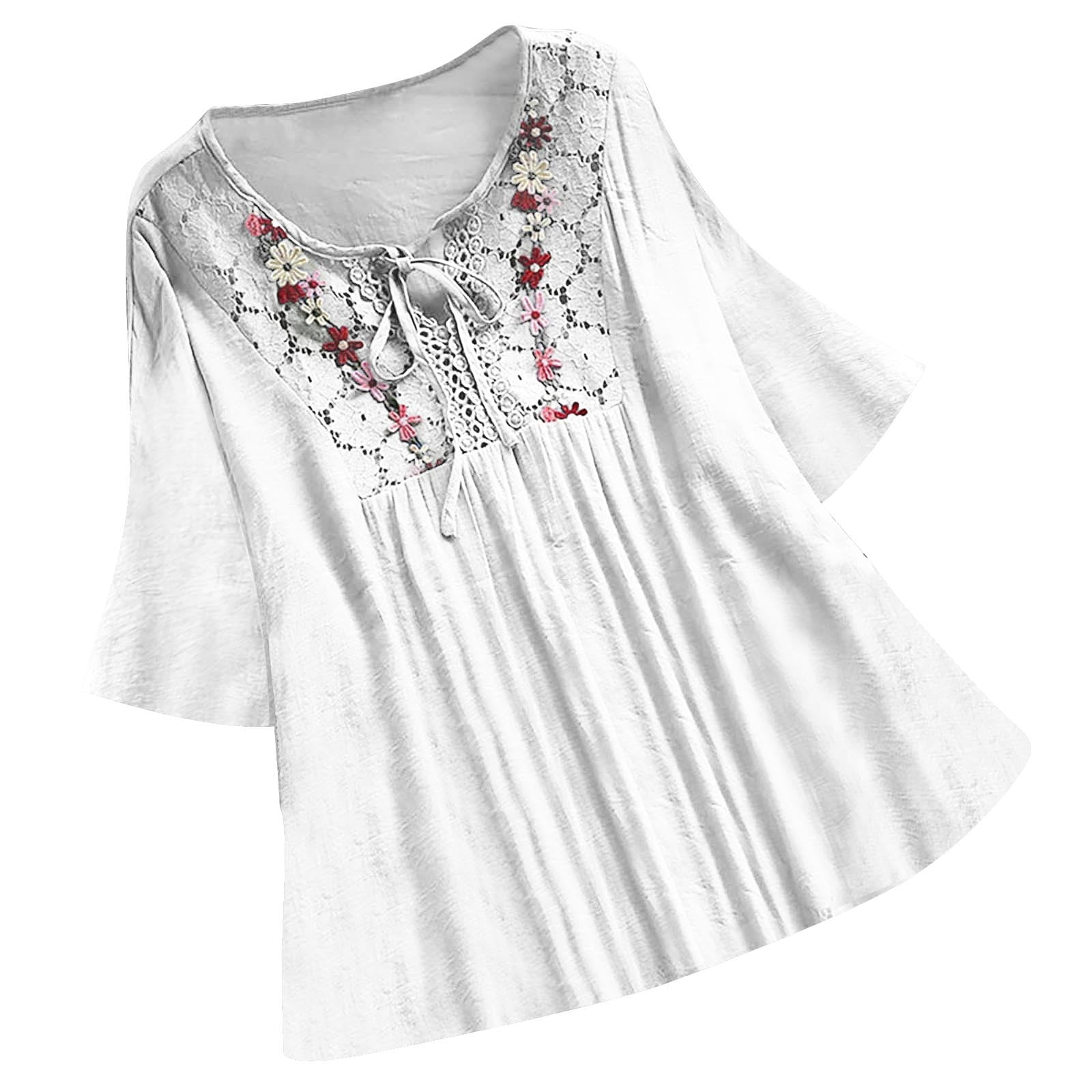 POIUYTR Women's Summer Shirts Tops 3/4 Sleeve V-Neck Bandage POIUYTR Women's Summer Shirts Tops 3/4 Sleeve V-Neck Bandage
