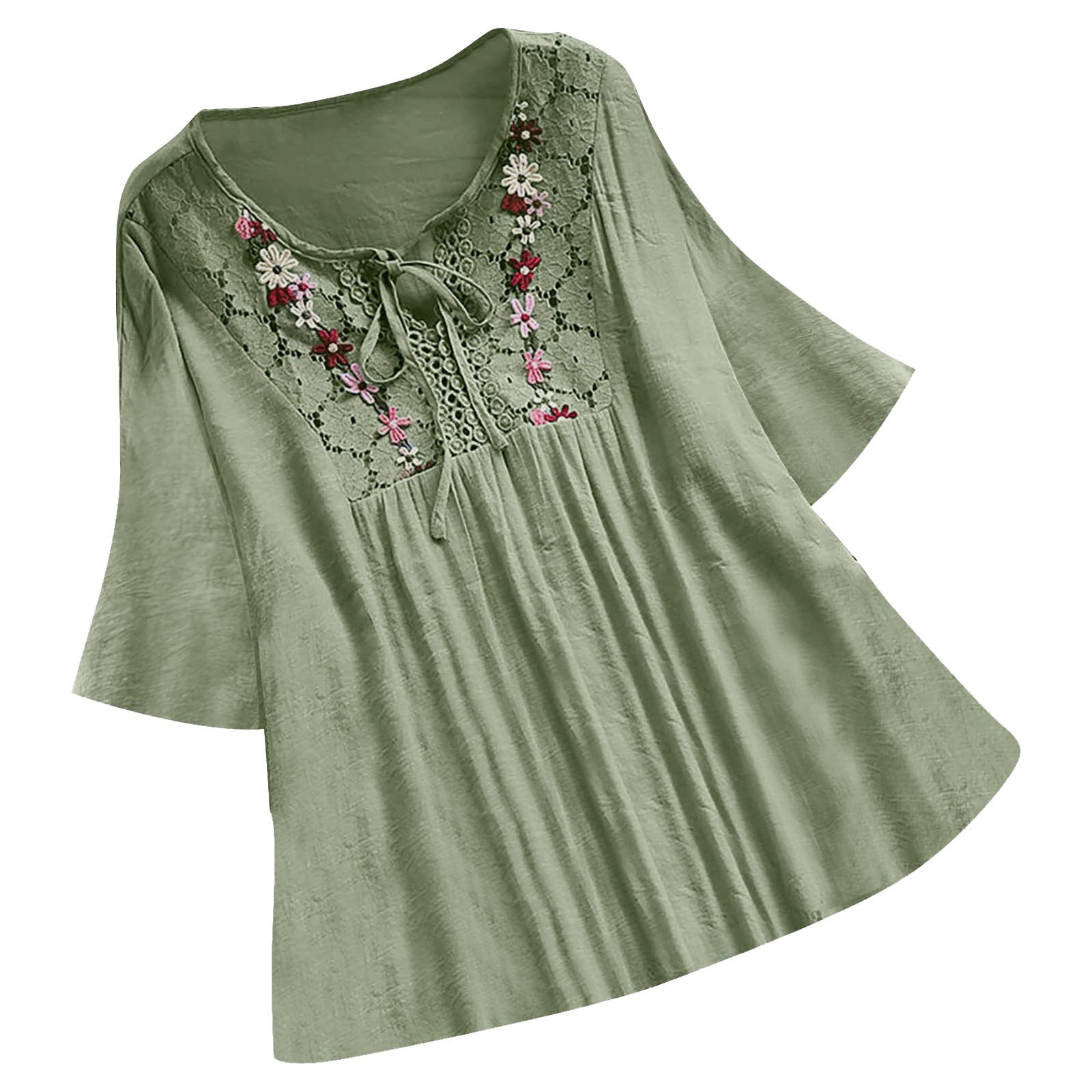 POIUYTR Women's Summer Shirts Tops 3/4 Sleeve V-Neck Bandage POIUYTR Women's Summer Shirts Tops 3/4 Sleeve V-Neck Bandage