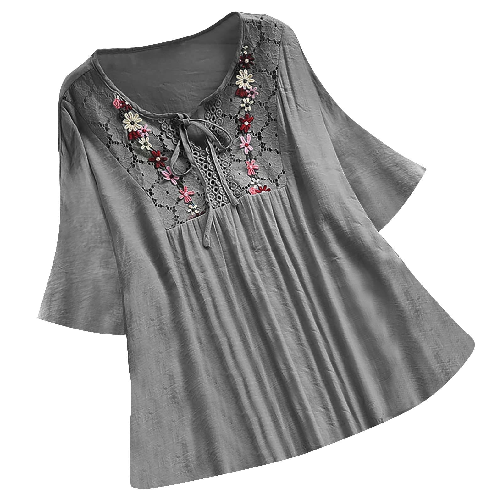 POIUYTR Women's Summer Shirts Tops 3/4 Sleeve V-Neck Bandage POIUYTR Women's Summer Shirts Tops 3/4 Sleeve V-Neck Bandage
