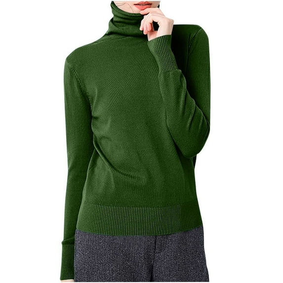 POIUYTR Women's Turtleneck Sweater Stretch Soft Knit Shirts Lightweight Base Layer Pullover Sweater Casual Tops