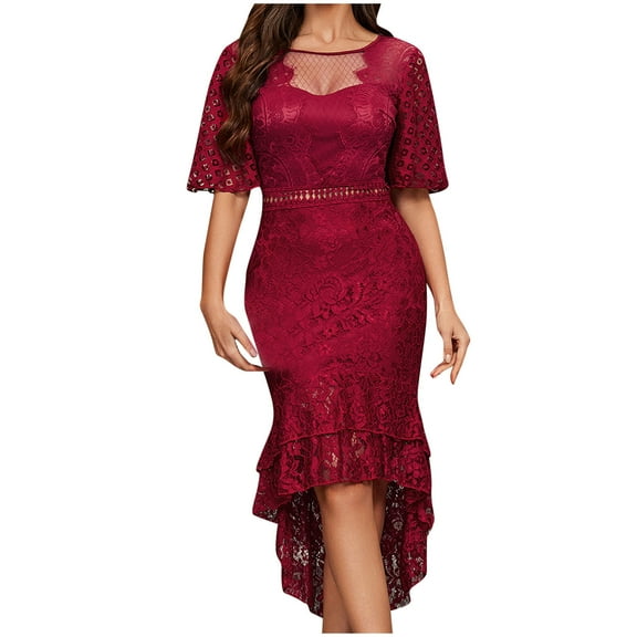 POIUYTR Women's Vintage Floral Lace Mermaid Dress Elegant Cocktail Party Bodycon Mid-Calf Evening Formal Dress
