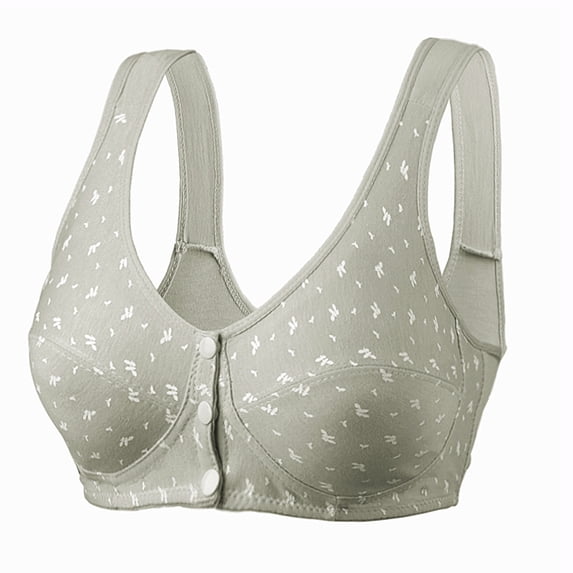 POIUYTR Women's Wireless Lightly Lined Comfort Bra Front Closure Full-Coverage Bra Back Support Breathable Everyday Bras,L,Gray