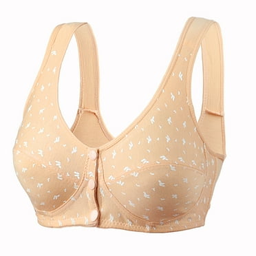 POIUYTR Women's Wireless Lightly Lined Comfort Bra Front Closure Full-Coverage Bra Back Support Breathable Everyday Bras,S,Beige