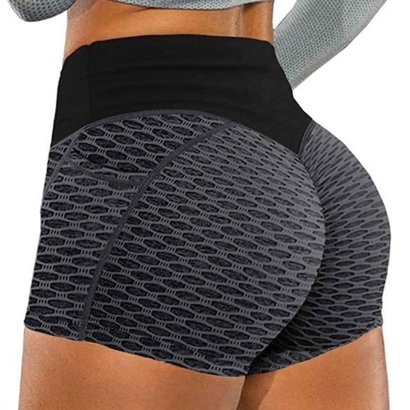 POIUYTR Women's Workout Biker Shorts High Waisted Butt Lift Tummy Control Textured Booty Leggings Shorts Plus Size Volleyball Shorts for Yoga Dance