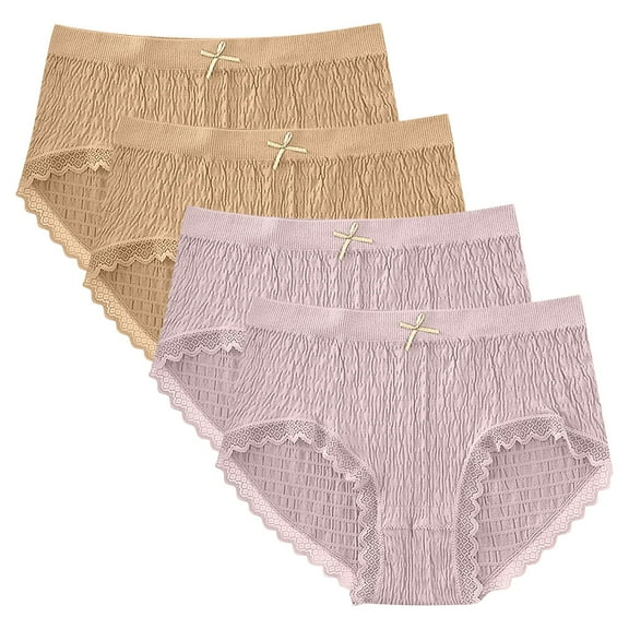 POIUYTR Womens Breathable Nylon Blend Panty 4PC Set - Stretch Mid-Rise Lace Underwear All-Day Comfort Briefs (Assorted Colors)
