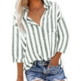 thumbnail image 1 of POIUYTR Womens Button Down Shirts Striped 3/4 Sleeve Collared Dress Shirt Casual Loose Office Work Classic Cotton Linen Blouses Tops, 1 of 4