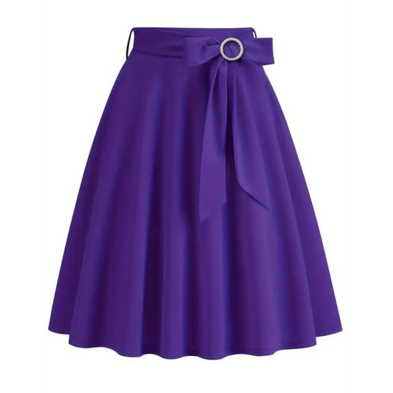 POIUYTR Womens Casual A-Line Skirts Summer Pleated High Waist Flowy Midi Skirt Business Vintage Bowkot Skirts