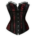 thumbnail image 1 of POIUYTR Womens Corsets Floral with Black Lace Trim Corset Satin Overbust Waist Cincher Bustier Steampunk Corset, 1 of 6