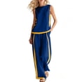 thumbnail image 1 of POIUYTR Womens Summer Cotton 2 Piece Sets Casual Crewneck Tank Tops Loose Wide Leg Pants Color Block Outfits, 1 of 6