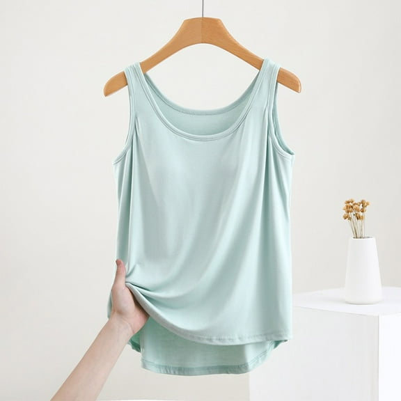 POIUYTR Womens Tank Tops with Built in Bra Summer Crew Neck Sleeveless Tops Basic Solid Color Loose Casual Trendy Tank Blouses 2024