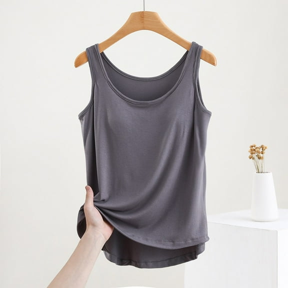 POIUYTR Womens Tank Tops with Built in Bra Summer Crew Neck Sleeveless Tops Basic Solid Color Loose Casual Trendy Tank Blouses 2024