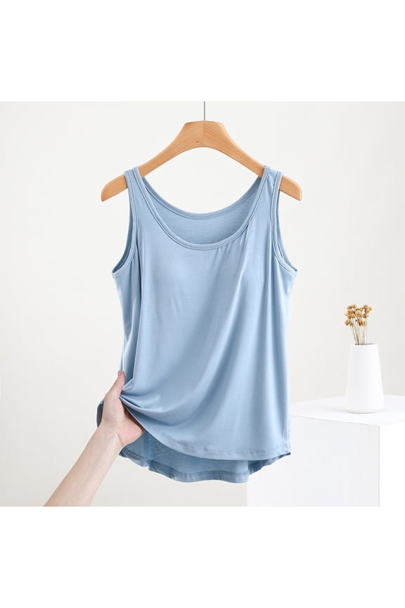 Womens Tank Tops with Built in Bra Summer Crew Neck Sleeveless Tops Basic Solid Color Loose Casual Trendy Tank Blouses 2024