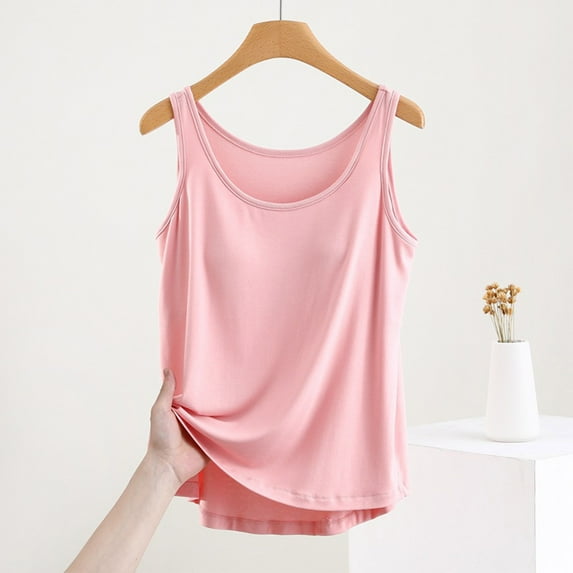 POIUYTR Womens Tank Tops with Built in Bra Summer Crew Neck Sleeveless Tops Basic Solid Color Loose Casual Trendy Tank Blouses 2024
