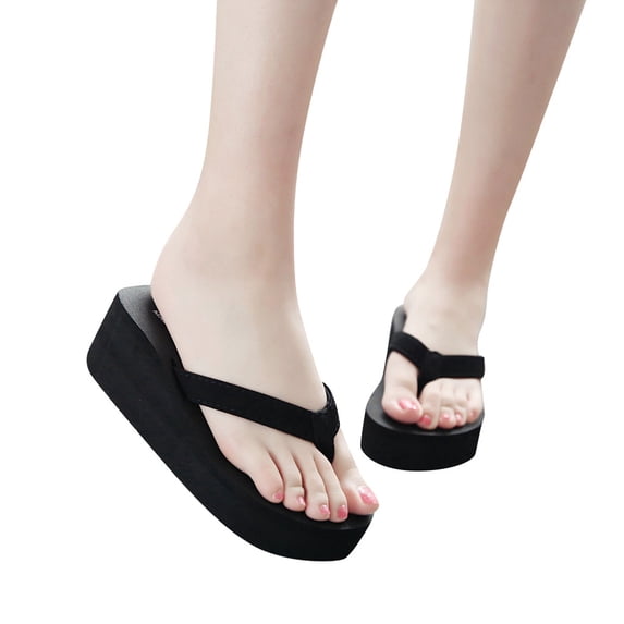 POIUYTR Womens Wedge Flip Flops with Arch Support Cushion Soft Rubber Slip On Beach Slides Platform Thong Sandals with Rubber Sole