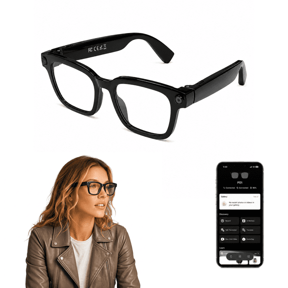 POJETIX AI Smart Glasses with Camera,Full-Rim Photochromic Sunglasses, Voice Recorder, Bluetooth & Wi-Fi