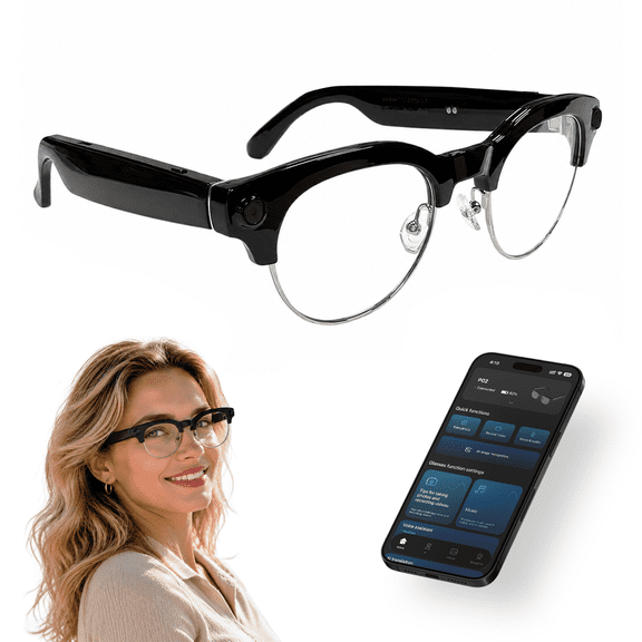POJETIX AI Smart Glasses with Camera,Half-Rim Photochromic Sunglasses, Voice Recorder, Bluetooth & Wi-Fi