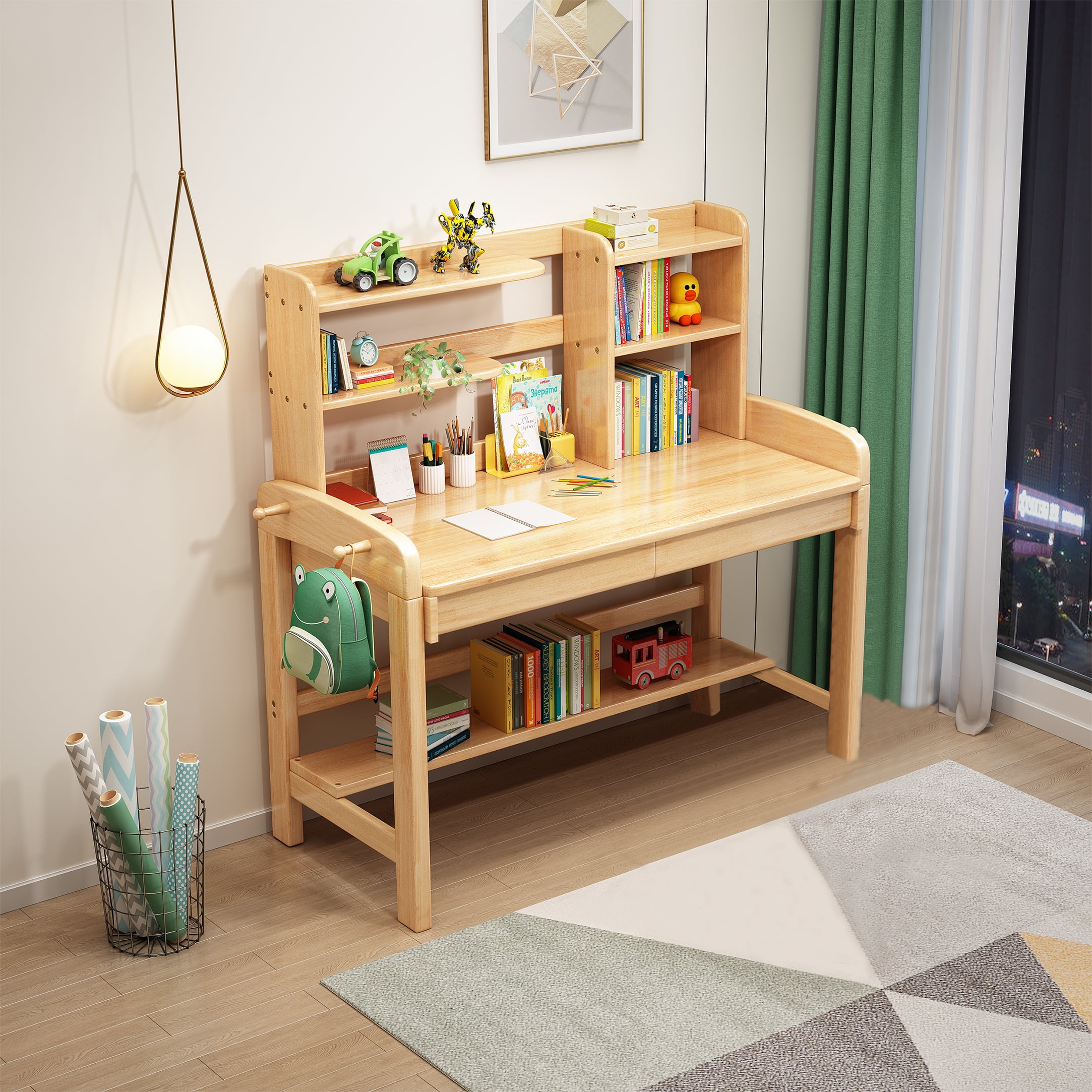 BALANBO Kids Desk with Drawer and Bookshelf Wooden Children’s Media