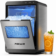 POKAIR Nugget Ice Maker Countertop, Sonic-Style Chewable Pebble Ice in 9 Min, 44 lbs/Day, Touch Screen, Self-Cleaning, ETL, Brushed Stainless Steel