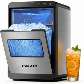 POKAIR Nugget Ice Maker Countertop, Sonic-Style Chewable Pebble Ice in 9 Min, 44 lbs/Day, Touch Screen, Self-Cleaning, ETL, Brushed Stainless Steel