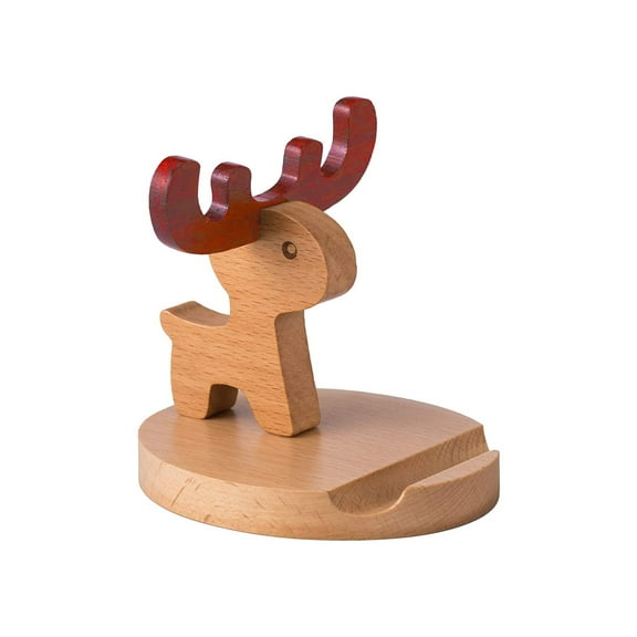 POKANIC Cell Phone Tablet Wood Stand Dock Holder Cradle Mount Organizer Charger Station NightStand Table Desk Room Office School Kitchen Non-Slip Wooden (Deer)