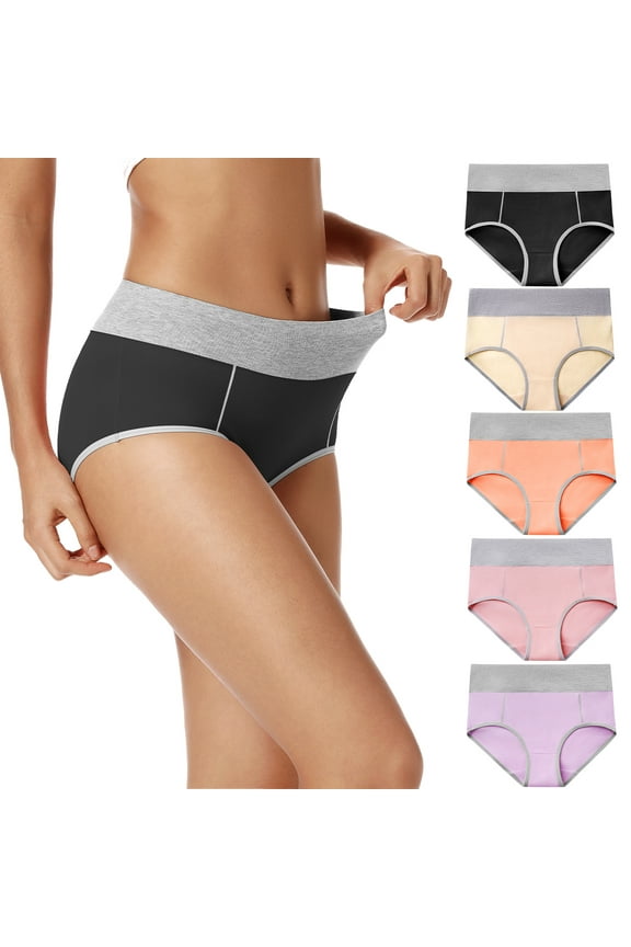 Women's High Waisted Cotton Underwear Soft Breathable Panties Stretch Briefs Regular & Plus Size 5-Pack