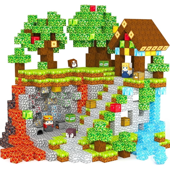 POKEMON 100 PCS Magnetic Building Blocks Forest Mine STEM Sensory Cube Toys for Kids Ages 3 and Up