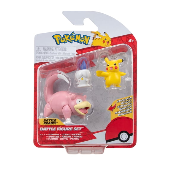Pokemon Battle Figure 3 Pack - Features 2-inch Pikachu and Litwick and 3-inch Slowpoke Battle Figures