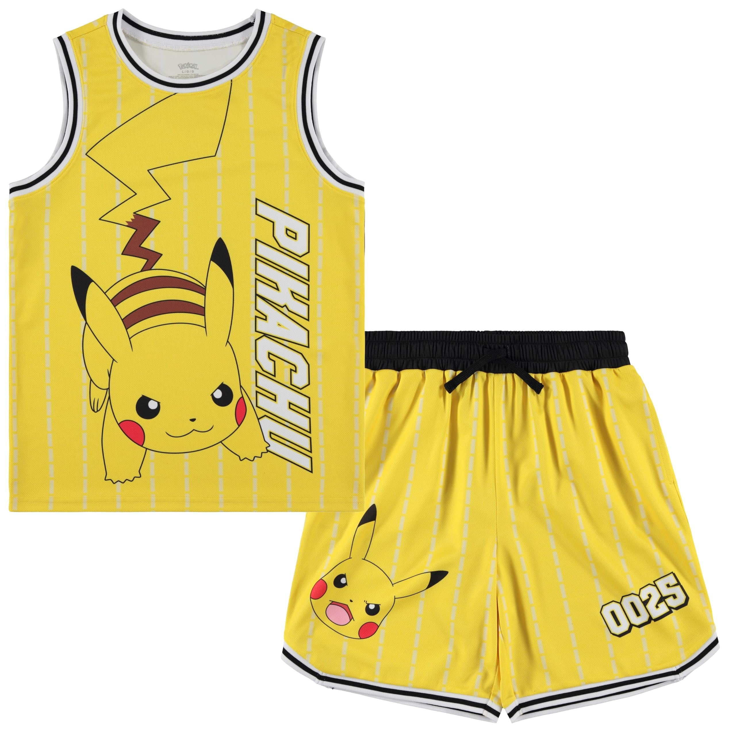 ★ Phyps Department★ Pokemon Sports Jersey Short Sleeve Pu POKEMON Boys Pickachu Basketball Jersey Shirt and Shorts