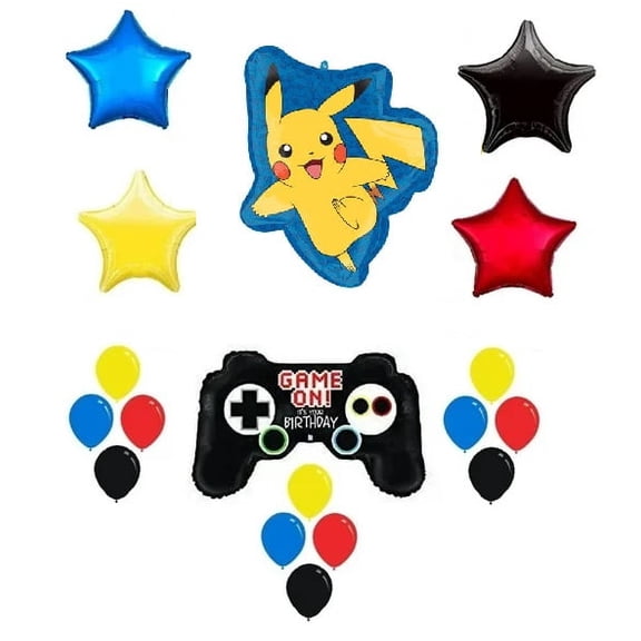 POKEMON GO Game Controller and Jumbo PIKACHU Birthday Party Balloons Decorati.on Set