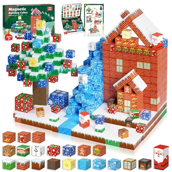POKEMON Magnetic Building Blocks Christmas Theme 150 Pieces STEM Construction Toy for Kids Ages 4 to 14 Christmas Birthday Gift