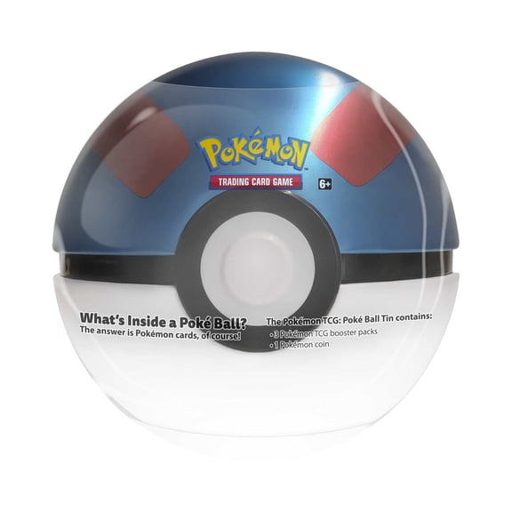POKEMON TCG: POKE BALL TIN GREAT BALL METAL TIN- NEW WHITE & BLUE COLOR |3 Booster Packs with 1 Coin
