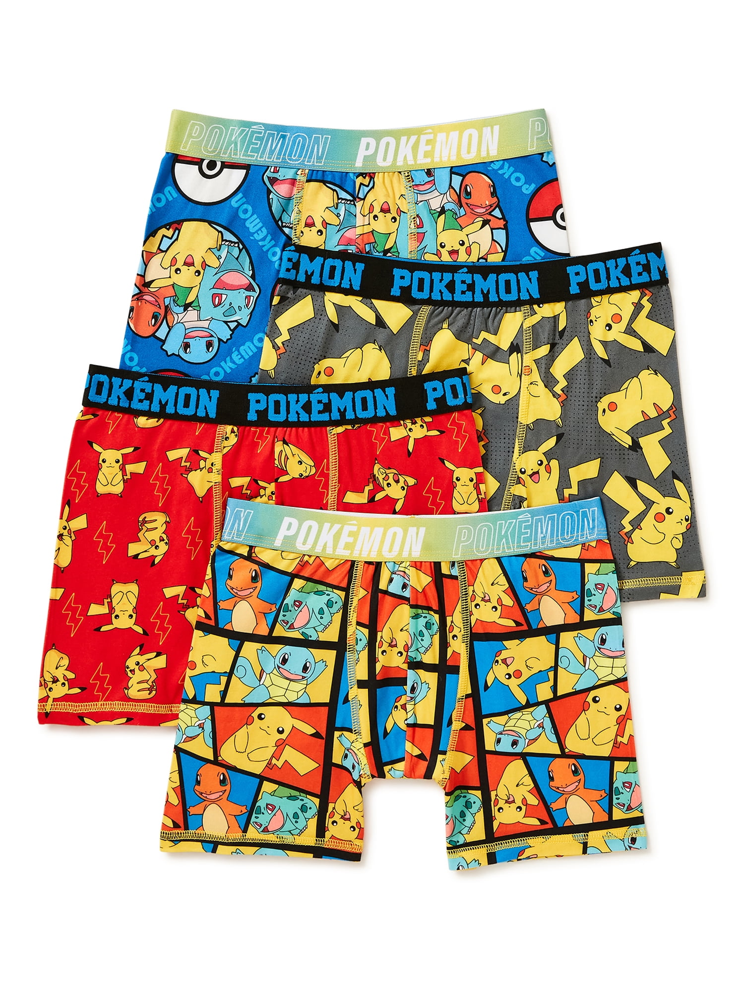 POKEMON Youth Boy's All Over Print 4 Pack Boxer Briefs, XS-XL