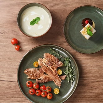 Stone Lain Lauren 32-Piece Dinnerware Set Stoneware, Dark Green