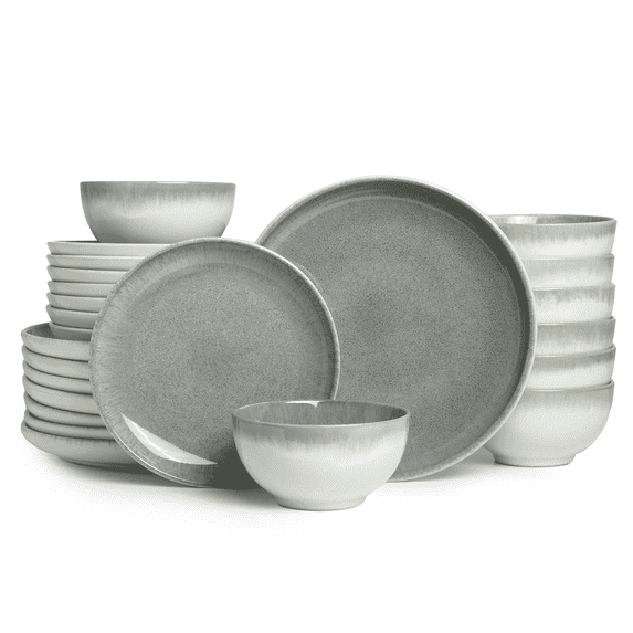 Pokini 24-Piece Stoneware Dinnerware Sets, Plates and Bowls Dish Sets for 8, Gradient Green