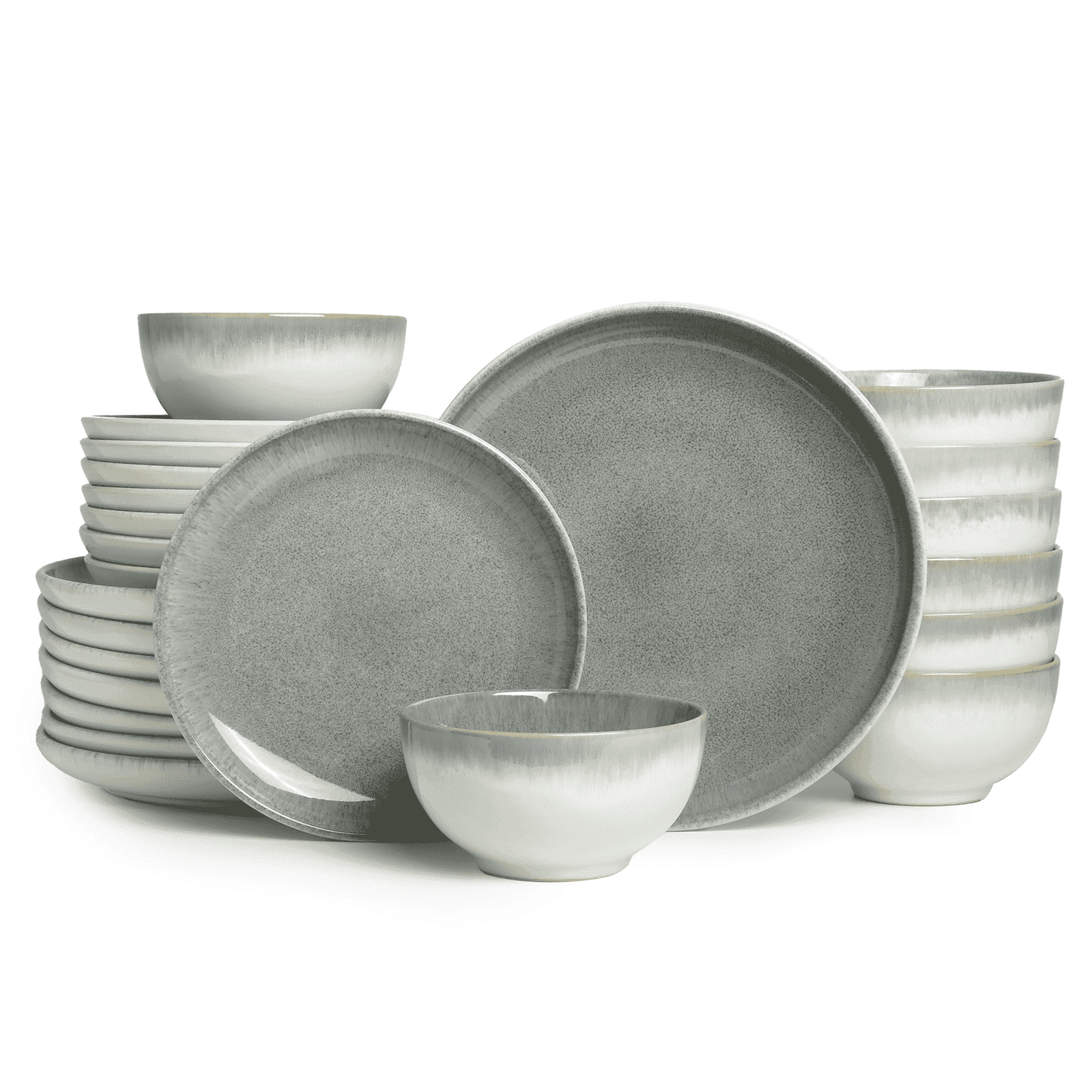 Pokini 24-Piece Stoneware Dinnerware Sets, Plates and Bowls Dish Sets for 8, Gradient Green