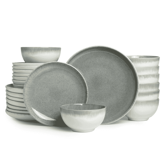 Pokini 24-Piece Stoneware Dinnerware Sets, Plates and Bowls Dish Sets for 8, Gradient Green