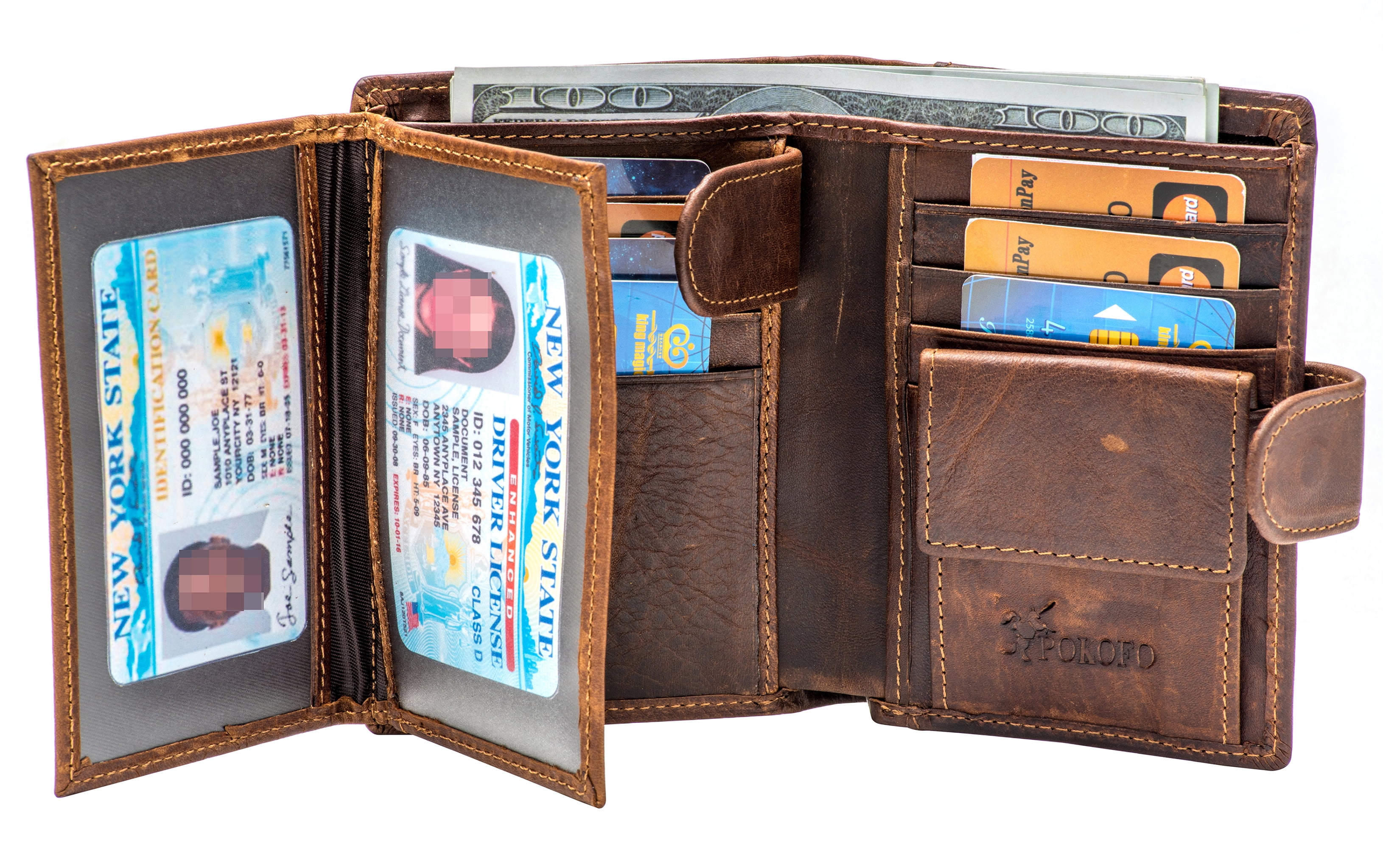 POKOFO Men's RFID Blocking Leather Trifold Wallet with Coin
