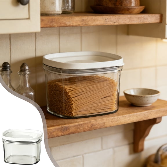 POKPTHF Airtight Glass Storage Jars with Lids, Clear Canister Set for Kitchen Pantry, Square Food Containers for Cereal Snacks Dried Goods Flour Sugar Tea