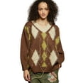 thumbnail image 1 of POL V-Neck Argyle Pattern Mohair Sweater with Contrast Exposed Stitch Detail, 1 of 6