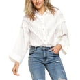 thumbnail image 1 of POL Women's Joy Ruffle Lace Trim Seashell Button Down Shirt-Ivory / L, 1 of 7