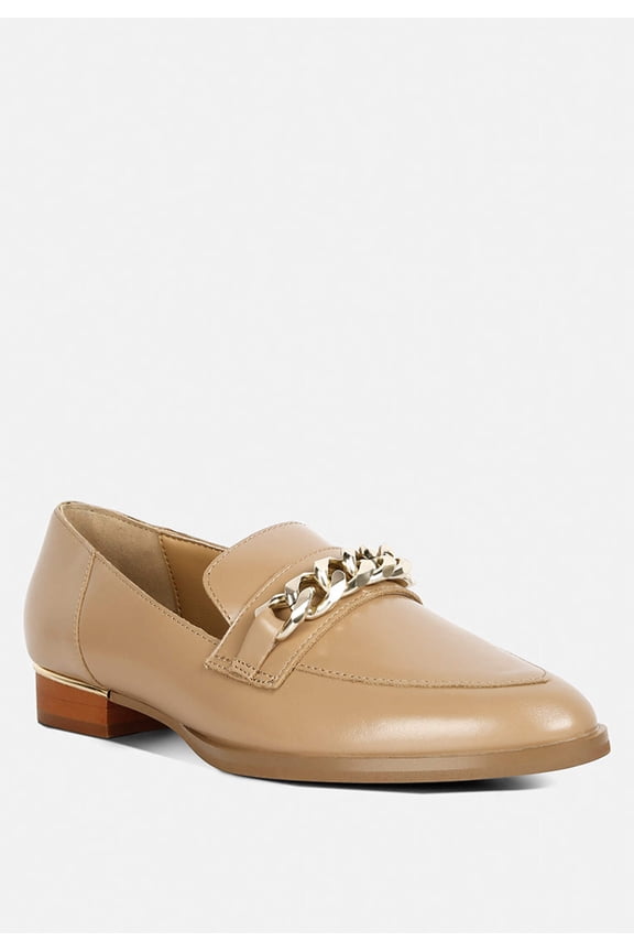 POLA Nude Leather Horsebit Loafers