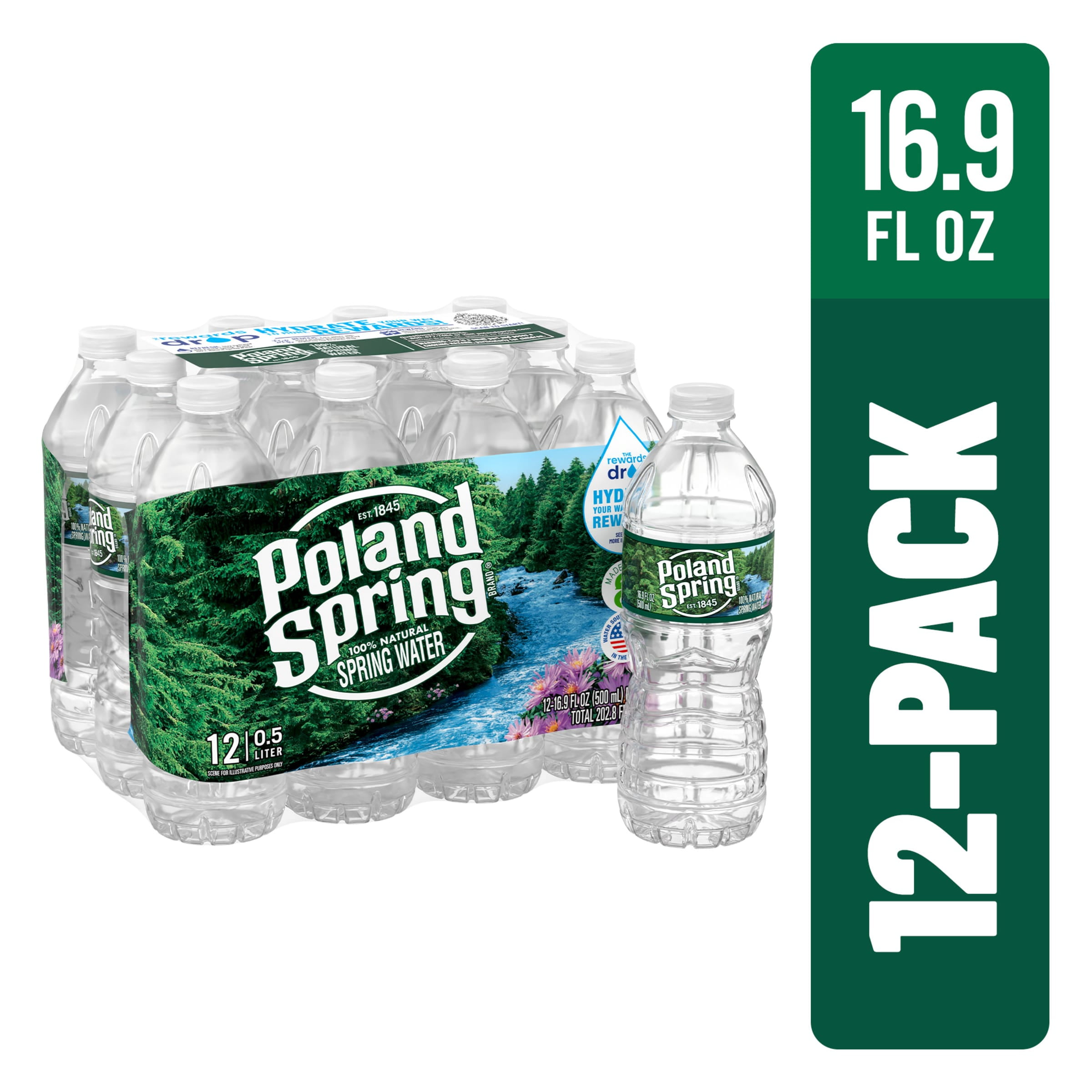 POLAND SPRING Brand 100% Natural Spring Water, 16.9-ounce plastic bottles (Pack of 12)