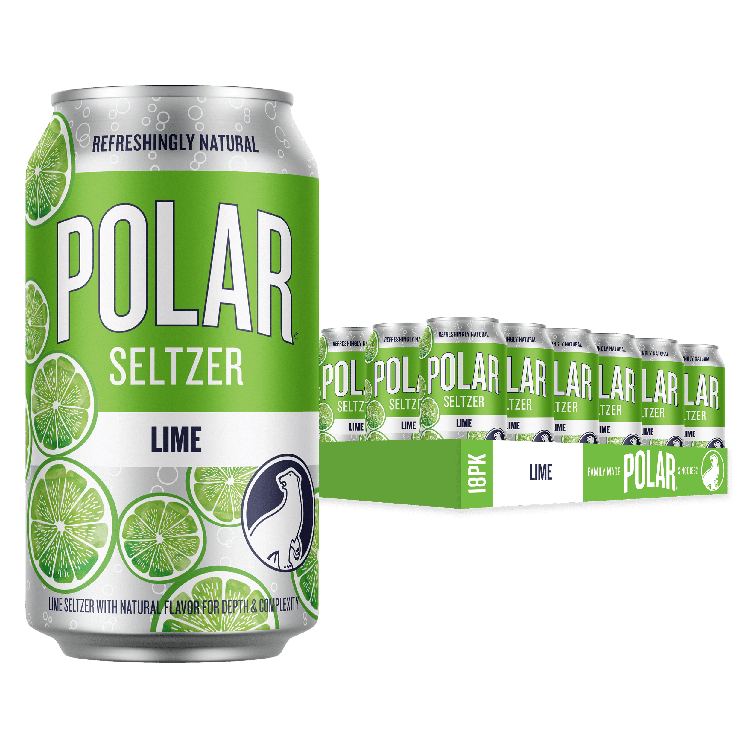 Polar Zero Calorie Lime Sparkling Seltzer Water, 12 fl oz, 18 Pack Cans