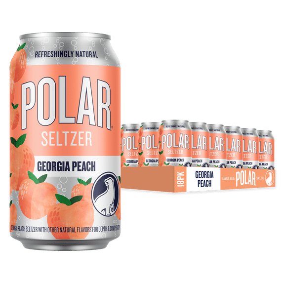 Polar Zero Calorie Georgia Peach Sparkling Seltzer Water, 12 fl oz, 18 Pack Cans