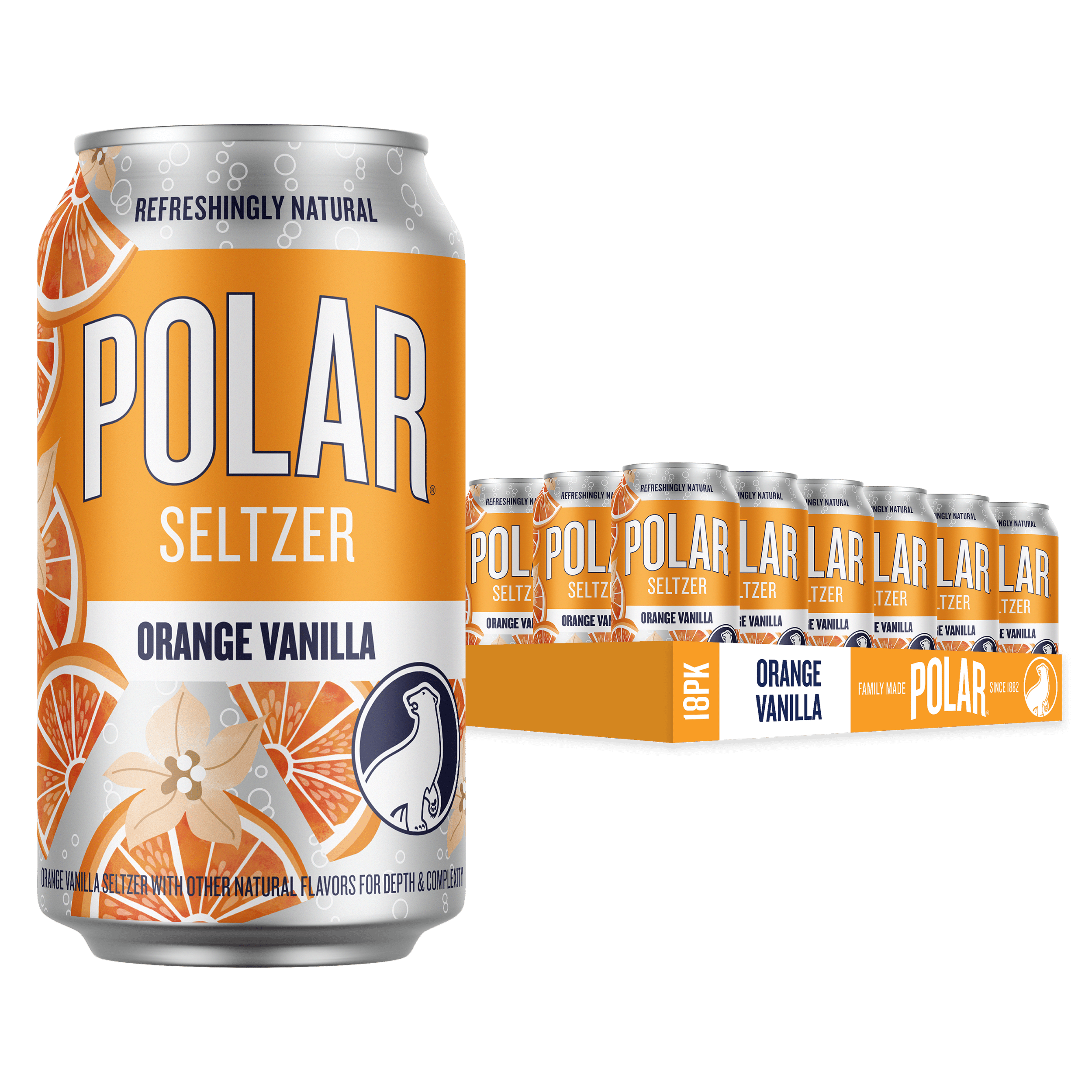 Polar Zero Calorie Orange Vanilla Sparkling Seltzer Water, 12 fl oz, 18 Pack Cans